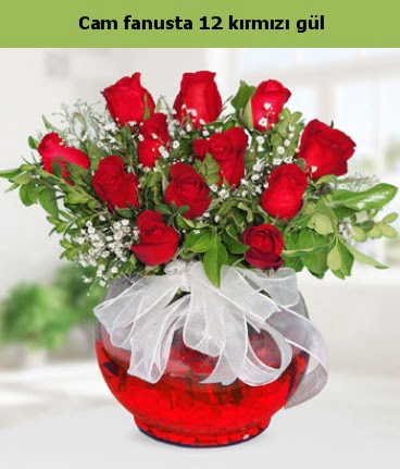 Cam içerisinde 12 adet kırmızı gül  Bilecik çiçekçi internetten çiçek satışı 