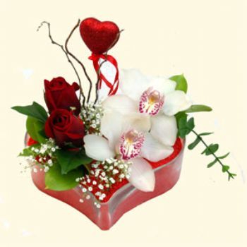  Bilecik çiçekçi hediye sevgilime hediye çiçek  1 kandil orkide 5 adet kirmizi gül mika kalp