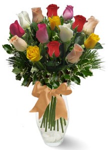 15 adet vazoda renkli gül  Bilecik çiçekçi internetten çiçek satışı 