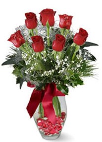  Bilecik çiçekçi internetten çiçek siparişi  7 adet kirmizi gül cam vazo yada mika vazoda