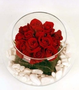 Cam fanusta 11 adet kırmızı gül  Bilecik çiçekçi çiçek gönderme 
