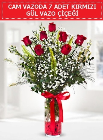 Cam vazoda 7 adet kırmızı gül çiçeği  Bilecik çiçekçi çiçek gönderme sitemiz güvenlidir 