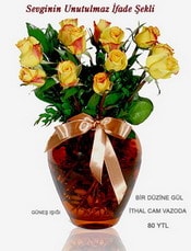  Bilecik çiçekçi internetten çiçek satışı  mika yada Cam vazoda 12 adet sari gül